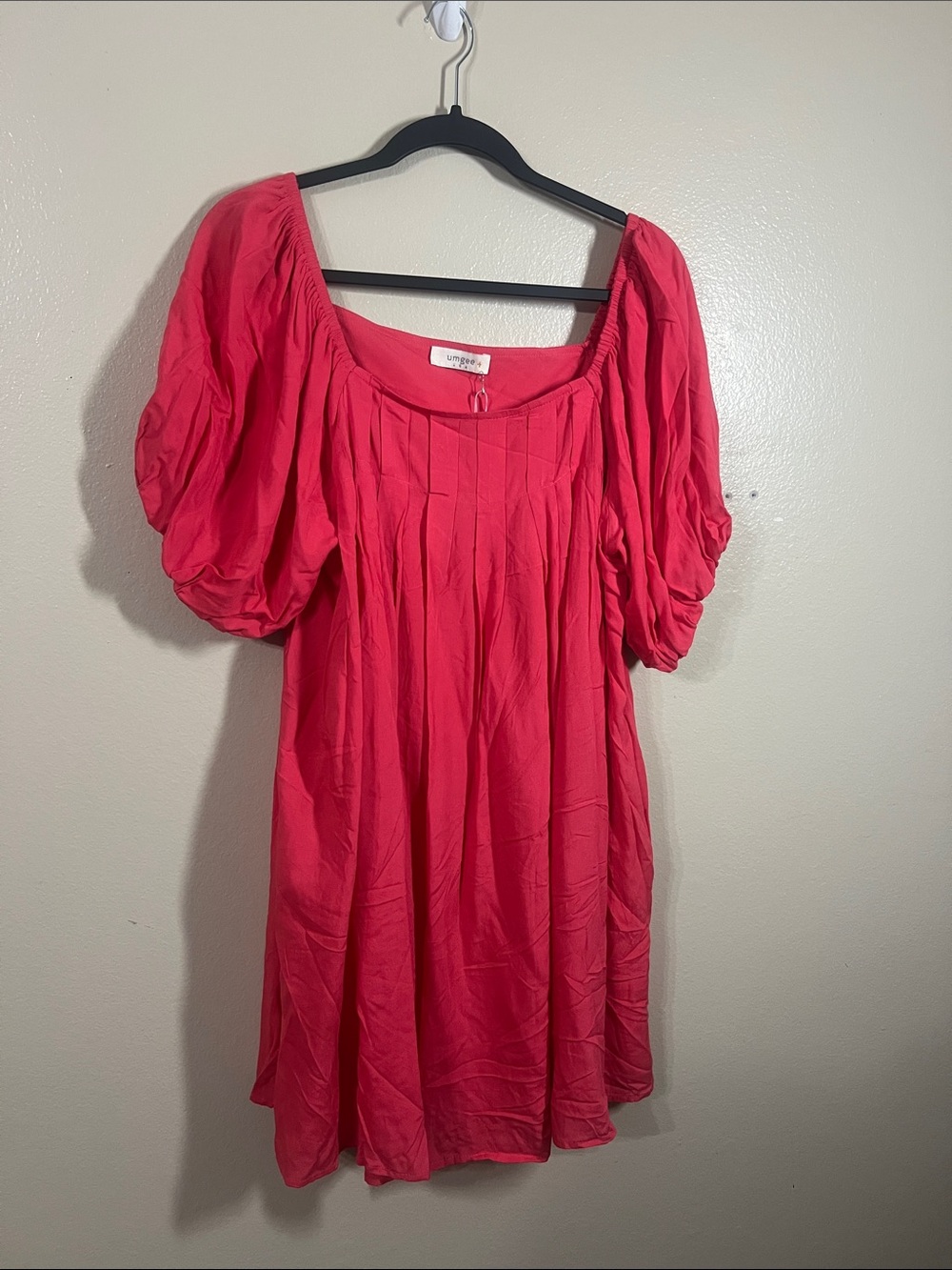Umgee Hot Pink Puff-Sleeve Mini Dress